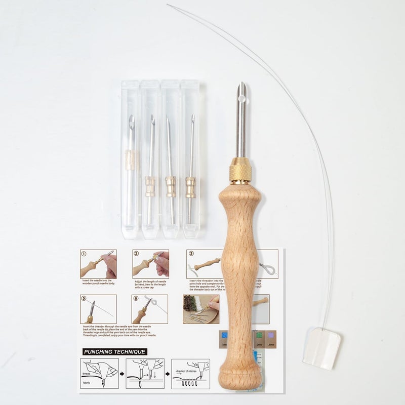 Lampstop Punch Needle Kit 1.6mm-2mm-2.5mm-3.5mm-5mm Metal Tubes Wooden Punch Needle Tool for Beginner Embroidery Floss Cross Stitching - Image 3